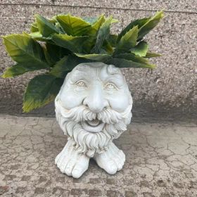 Decorative Resin Garden Statue Planter Vase (Color: Ollie Beard)