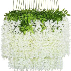 Artificial Hanging Wisteria Flower Garlands Set of 12 (Color: White)