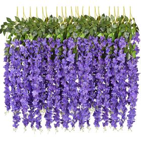Artificial Hanging Wisteria Flower Garlands Set of 12 (Color: Purple)