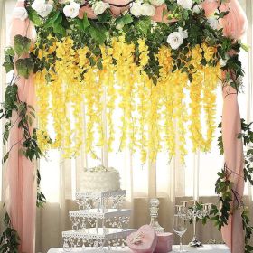 Artificial Hanging Wisteria Flower Garlands Set of 12 (Color: Yellow)
