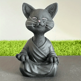 Whimsical Meditating Buddha Cat Decorative Figurine (Color: Black Cat)