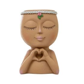 7.3 Inch Sculptural Woman's Face Decorative Planter Vase (Color: Coffee Color)