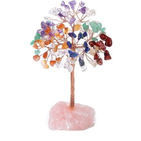 Natural Crystal Gemstone Tree Decorative Sculpture with Fluorite Base (Color: Amber)