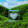 3D Moon and Cloud Engraved Crystal Cube
