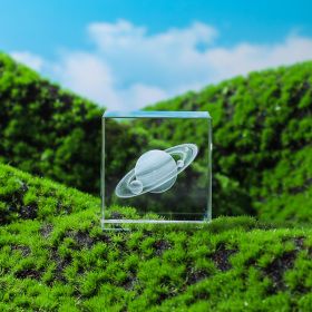 3D Moon and Cloud Engraved Crystal Cube (Items: Saturn)