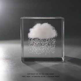 3D Moon and Cloud Engraved Crystal Cube (Items: Rainy Day)