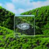 3D Moon and Cloud Engraved Crystal Cube