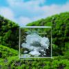 3D Moon and Cloud Engraved Crystal Cube