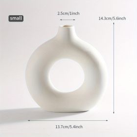 Modern White Ceramic Donut Shaped Decorative Vase (Color: Ivory White, size: small)