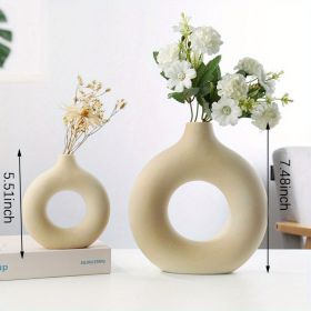 Modern White Ceramic Donut Shaped Decorative Vase (Color: Cream Color, size: Small + Large Vase)