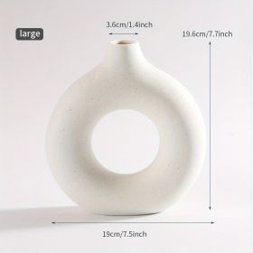 Modern White Ceramic Donut Shaped Decorative Vase (Color: Beige, size: large)