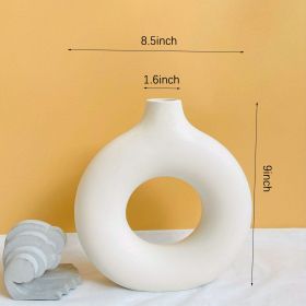Modern White Ceramic Donut Shaped Decorative Vase (Color: Ivory White, size: XL)