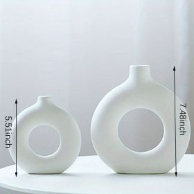 Modern White Ceramic Donut Shaped Decorative Vase (Color: Ivory White, size: Small + Large Vase)