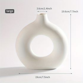 Modern White Ceramic Donut Shaped Decorative Vase (Color: Ivory White, size: large)