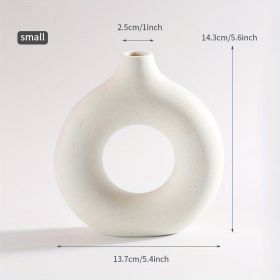 Modern White Ceramic Donut Shaped Decorative Vase (Color: Beige, size: small)