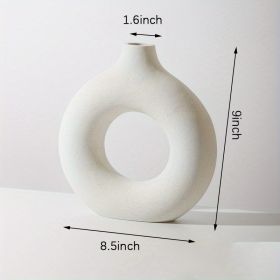 Modern White Ceramic Donut Shaped Decorative Vase (Color: Beige, size: XL)
