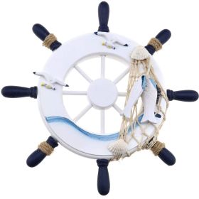 Two-Tone Wood Ship Wheel Wall Decor (Color: White Rudder)