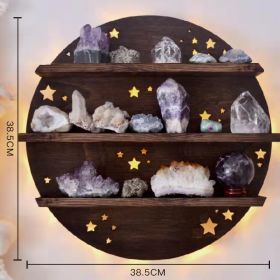 Moon, Butterfly and Cat Wood Wall Display Shelf (Color: round)