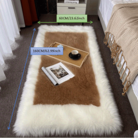 Soft Plush Sheepskin Style Non-Slip Washable Area Rug (Color: White + Khaki, size: 23.62*62.99inch)