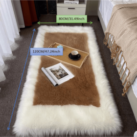 Soft Plush Sheepskin Style Non-Slip Washable Area Rug (Color: White + Khaki, size: 31.5*47.24inch)