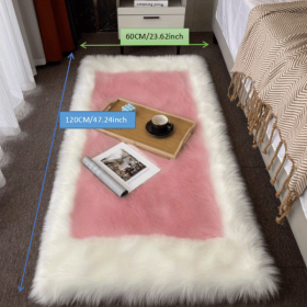 Soft Plush Sheepskin Style Non-Slip Washable Area Rug (Color: White + Powder, size: 23.62*47.24inch)