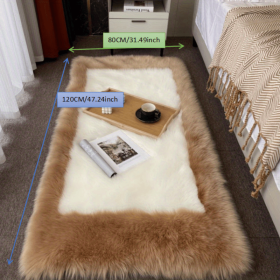 Soft Plush Sheepskin Style Non-Slip Washable Area Rug (Color: Khaki + White, size: 31.5*47.24inch)