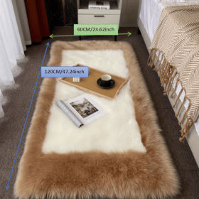 Soft Plush Sheepskin Style Non-Slip Washable Area Rug (Color: Khaki + White, size: 23.62*47.24inch)