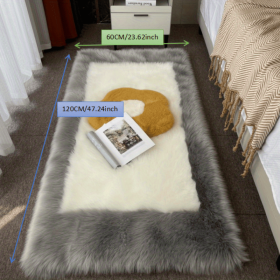 Soft Plush Sheepskin Style Non-Slip Washable Area Rug (Color: Gray + White, size: 23.62*47.24inch)