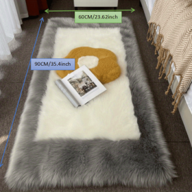 Soft Plush Sheepskin Style Non-Slip Washable Area Rug (Color: Gray + White, size: 23.62*35.43inch)