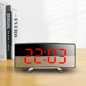 Modern Curved Mirror LED Digital Alarm Clock with Temperature Display (Color: Curved Mirror Surface - Red)