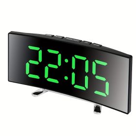 Modern Curved Mirror LED Digital Alarm Clock with Temperature Display (Color: Curved Mirror Surface - Green)