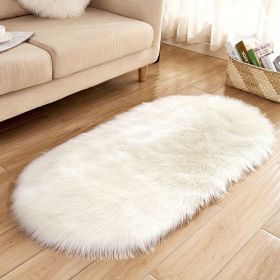 Ultra Soft Plush Faux Sheepskin Oval Area Rug (Color: White, size: 23.62*47.24inch)