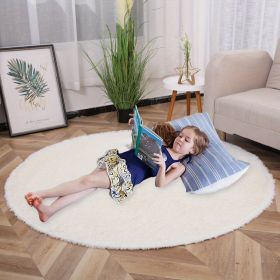 63 Inch Plush PV Velvet Round Decorative Area Rug (Color: Beige White, size: 62.99inch)