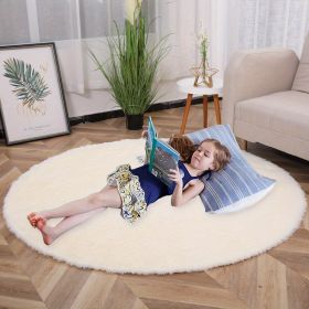 63 Inch Plush PV Velvet Round Decorative Area Rug (Color: Cream Color, size: 62.99inch)