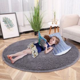 63 Inch Plush PV Velvet Round Decorative Area Rug (Color: Grey, size: 62.99inch)