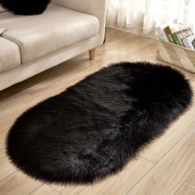 Ultra Soft Plush Faux Sheepskin Oval Area Rug (Color: Black, size: 23.62*35.43inch)