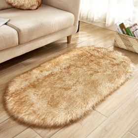 Ultra Soft Plush Faux Sheepskin Oval Area Rug (Color: White Yellow Tip, size: 19.69*31.5inch)