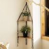 Boho Triangle Wall Shelf with Plant Hanger and Candle Holder