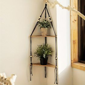 Boho Triangle Wall Shelf with Plant Hanger and Candle Holder (Style: B)