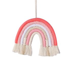 Vibrant Rainbow Macrame Decorative Wall Hanging (Color: Pink)