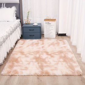 Luxurious Plush Silk Fur Decorative Area Rug (Color: Tie-dye Beige, size: 62.99*78.74inch)