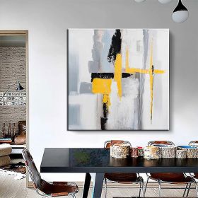 Black, White and Gold Abstract Canvas Wall Art (Style: 01, size: 120x120cm)