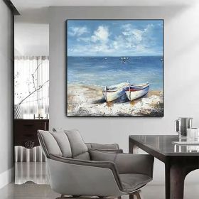 Boats on the Beach Abstract Seascape Canvas Wall Art (Style: 01, size: 120x120cm)