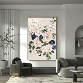 White Floral Palette-Knife Textured Canvas Wall Art (Style: 01, size: 90x120cm)