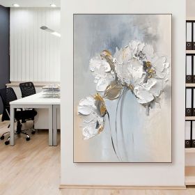 White Floral Textured Canvas Wall Art (Style: 01, size: 60X90cm)