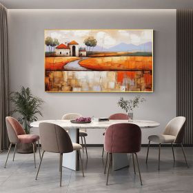 Orange Abstract Village Landscape Canvas Wall Art (Style: 01, size: 50x100cm)