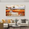Orange Abstract Village Landscape Canvas Wall Art