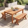 36 Inch Teak Oil-Finish Wood Backless Patio Bench