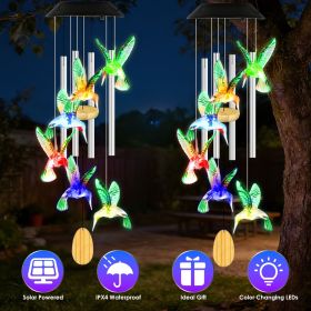 Solar Hummingbird Wind Chime with Color Changing LED Lights and Aluminum Tubes Available Individually or Set of 2 (Quantity: 2Pcs)