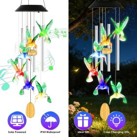 Solar Hummingbird Wind Chime with Color Changing LED Lights and Aluminum Tubes Available Individually or Set of 2 (Quantity: 1pc)